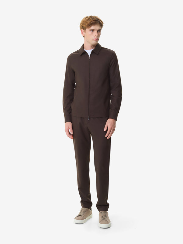 Flannel Stretch Tapered Trousers | Dark Brown