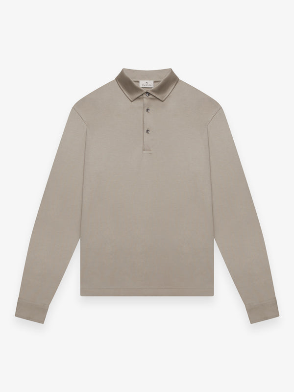 Supima Polo Schiller Collar L/S | Lead Grey