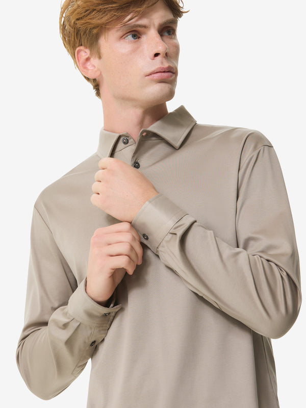 Supima Polo Schiller Collar L/S | Lead Grey