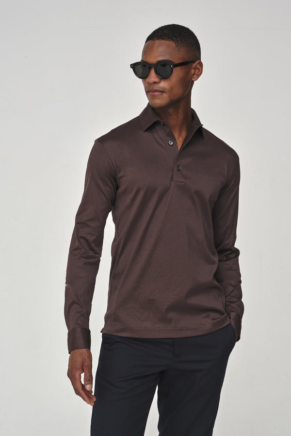 Supima Polo Schiller Collar L/S | Ebony Brown