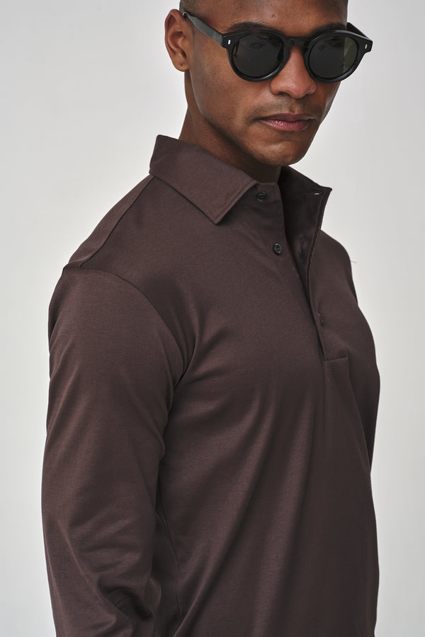 Supima Polo Schiller Collar L/S | Ebony Brown
