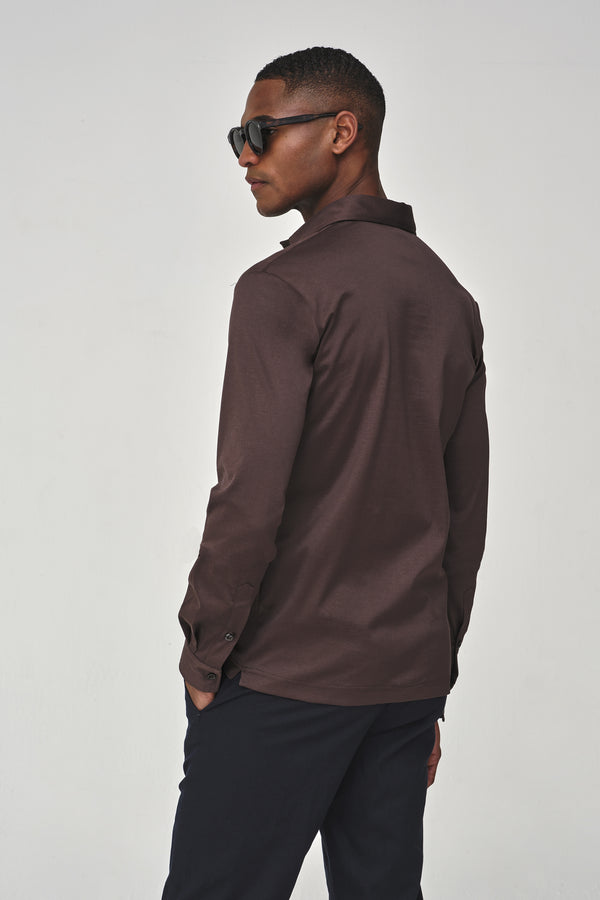 Supima Polo Schiller Collar L/S | Ebony Brown