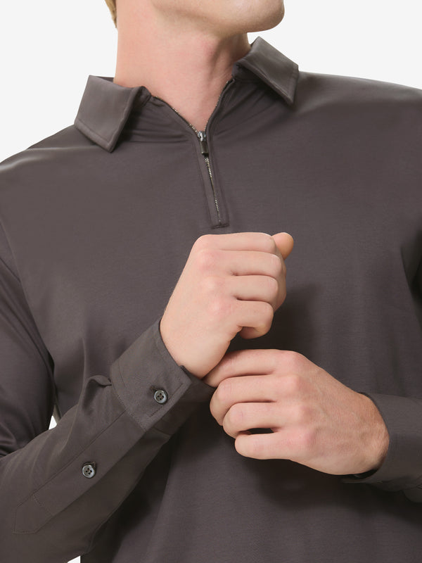 Polo Supima con Zip Maniche Lunghe | Asphalt