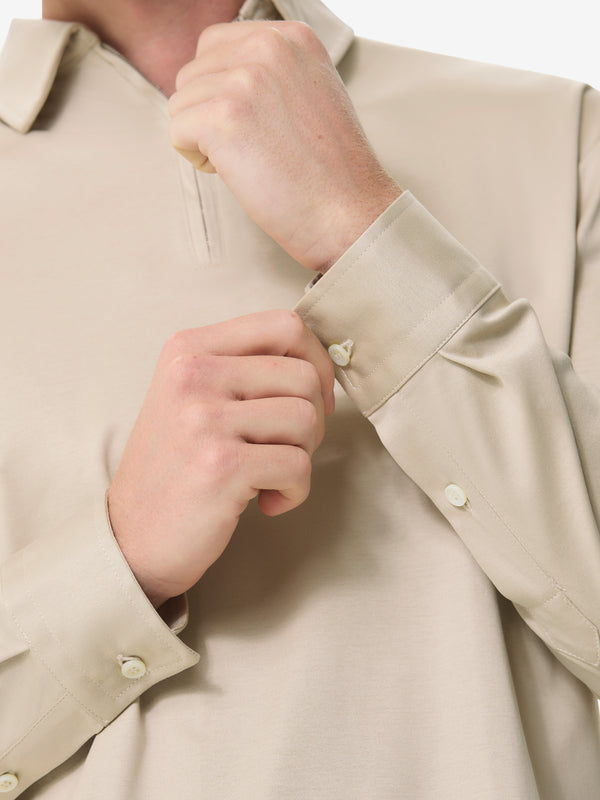 Polo Supima con Zip Maniche Lunghe | Beige