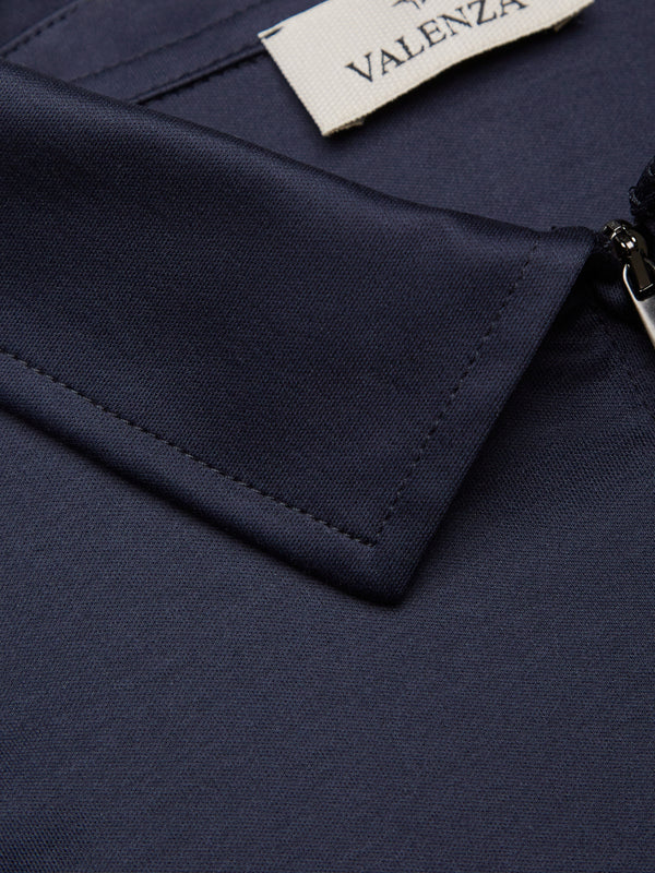 Polo Supima con Zip Maniche Lunghe | Blu Navy