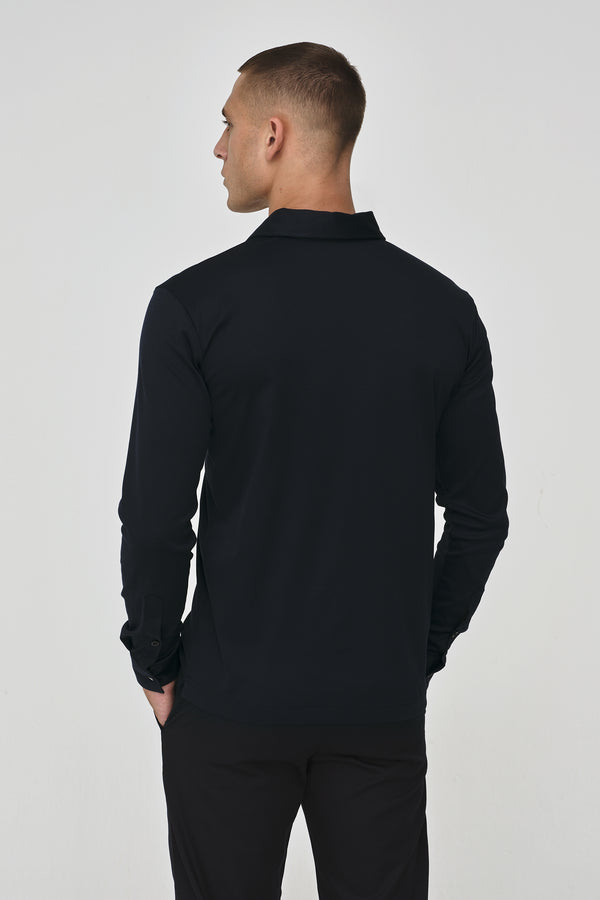 Polo Supima con Zip Maniche Lunghe | Blu Navy