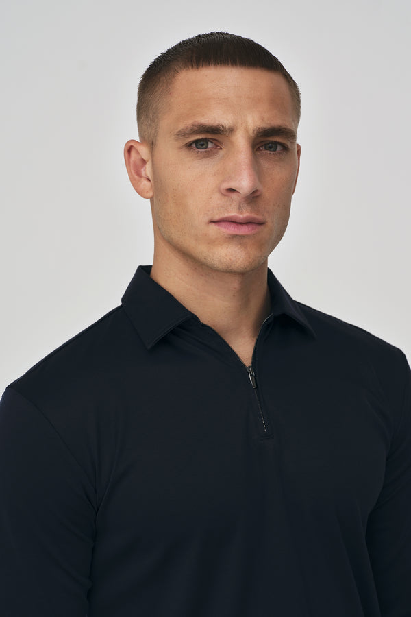 Polo Supima con Zip Maniche Lunghe | Blu Navy