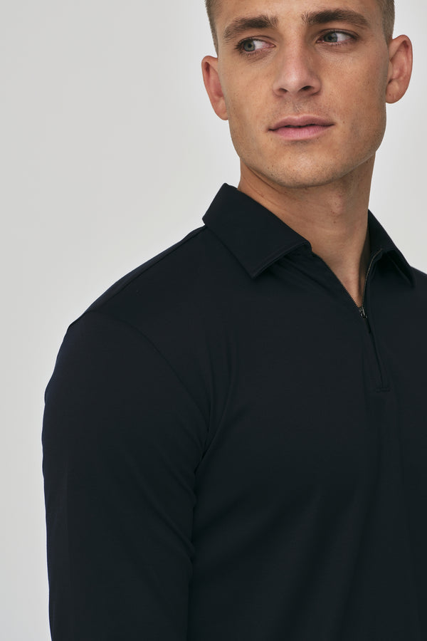 Polo Supima con Zip Maniche Lunghe | Blu Navy