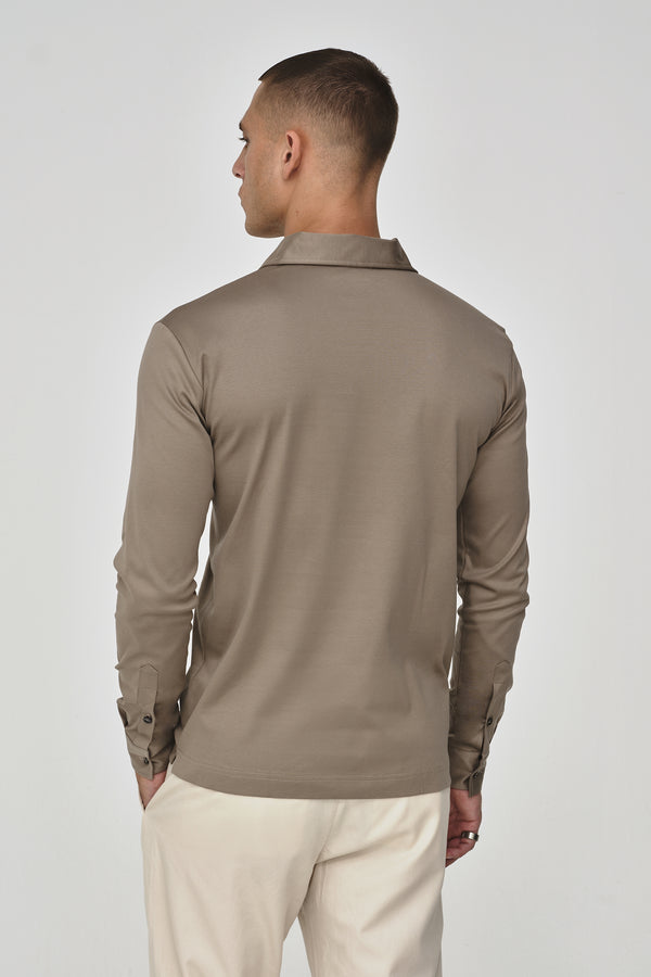 Supima Polo Zip Collar L/S | Lead Grey