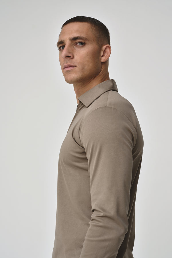 Supima Polo Zip Collar L/S | Lead Grey