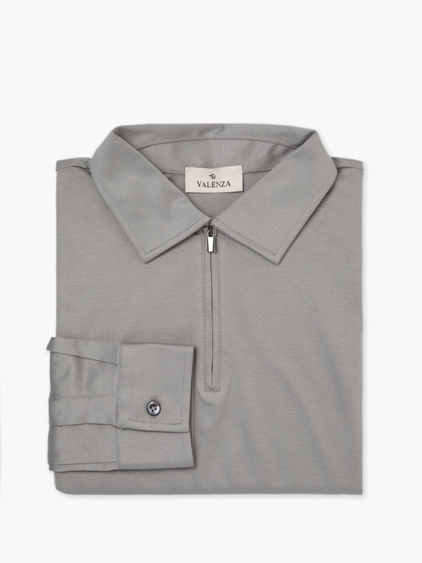 Supima Polo Zip Collar L/S | Grey