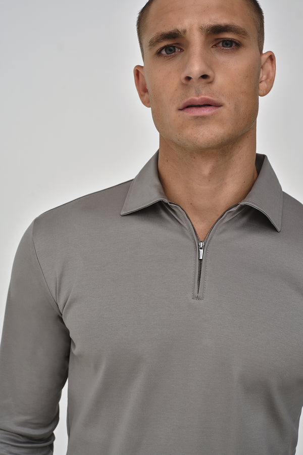 Supima Polo Zip Collar L/S | Grey