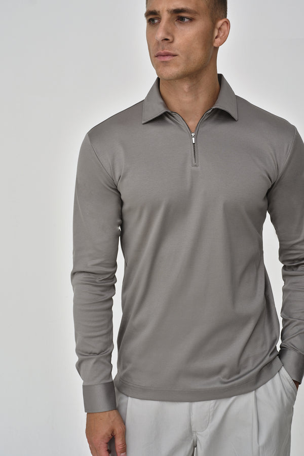 Supima Polo Zip Collar L/S | Grey