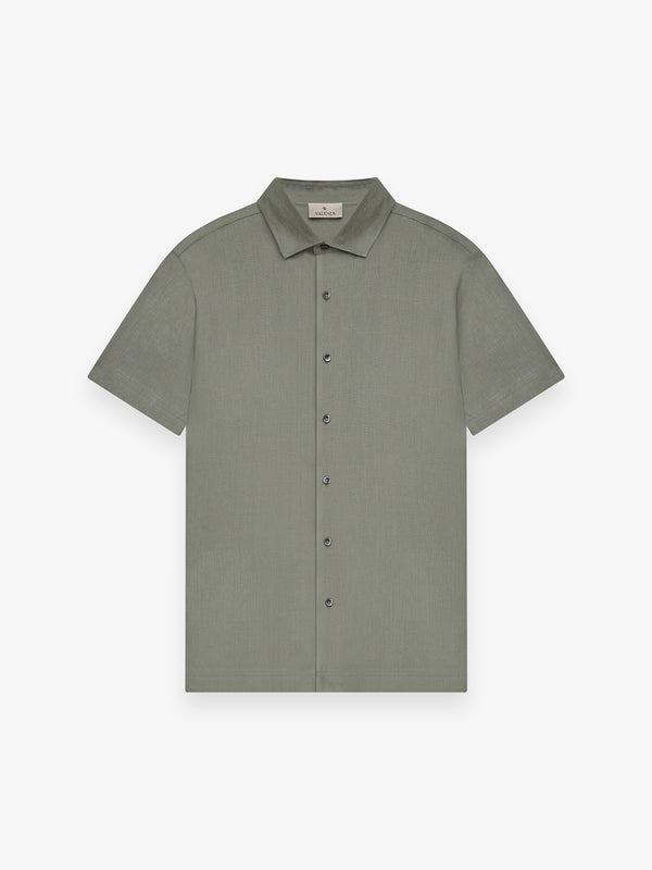 Leinen-Stretchhemd Kurze Ärmel | Salbeigrün