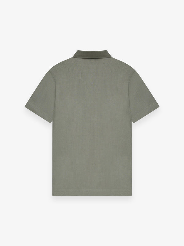 Leinen-Stretchhemd Kurze Ärmel | Salbeigrün
