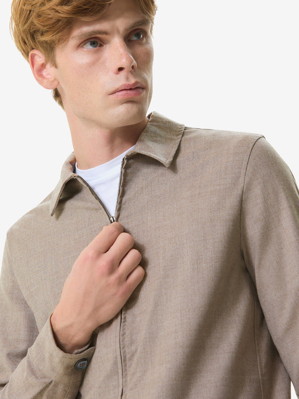 Flannel Stretch Overshirt | Light Beige