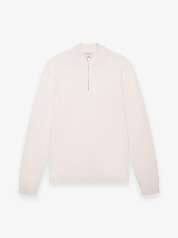 Cashwool Extrafine Merino Kwart Zip | Off White