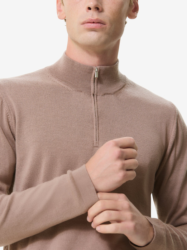 Cashwool Extrafine Merino Quarter Zip | Taupe