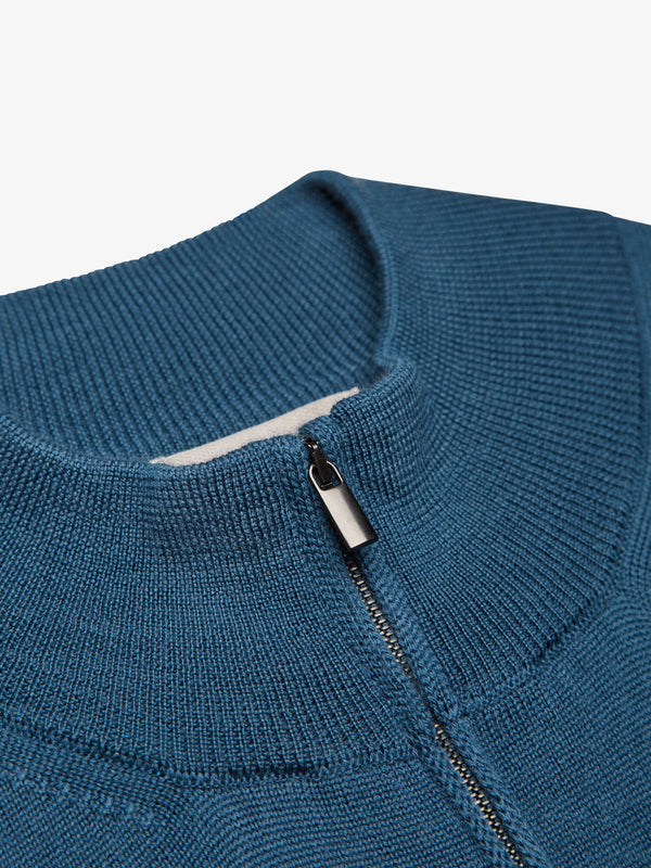 Cashwool Extrafine Merino Quarter Zip | Jeans Blue
