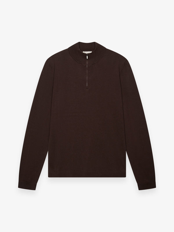 Cashwool Extrafine Merino Quarter Zip | Dark Brown