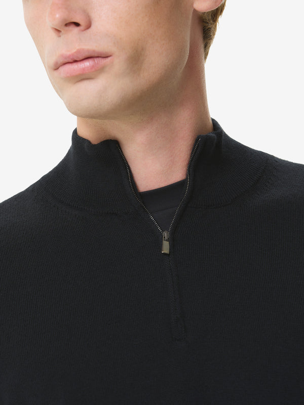 Cashwool Extrafine Merino Quarter Zip | Black