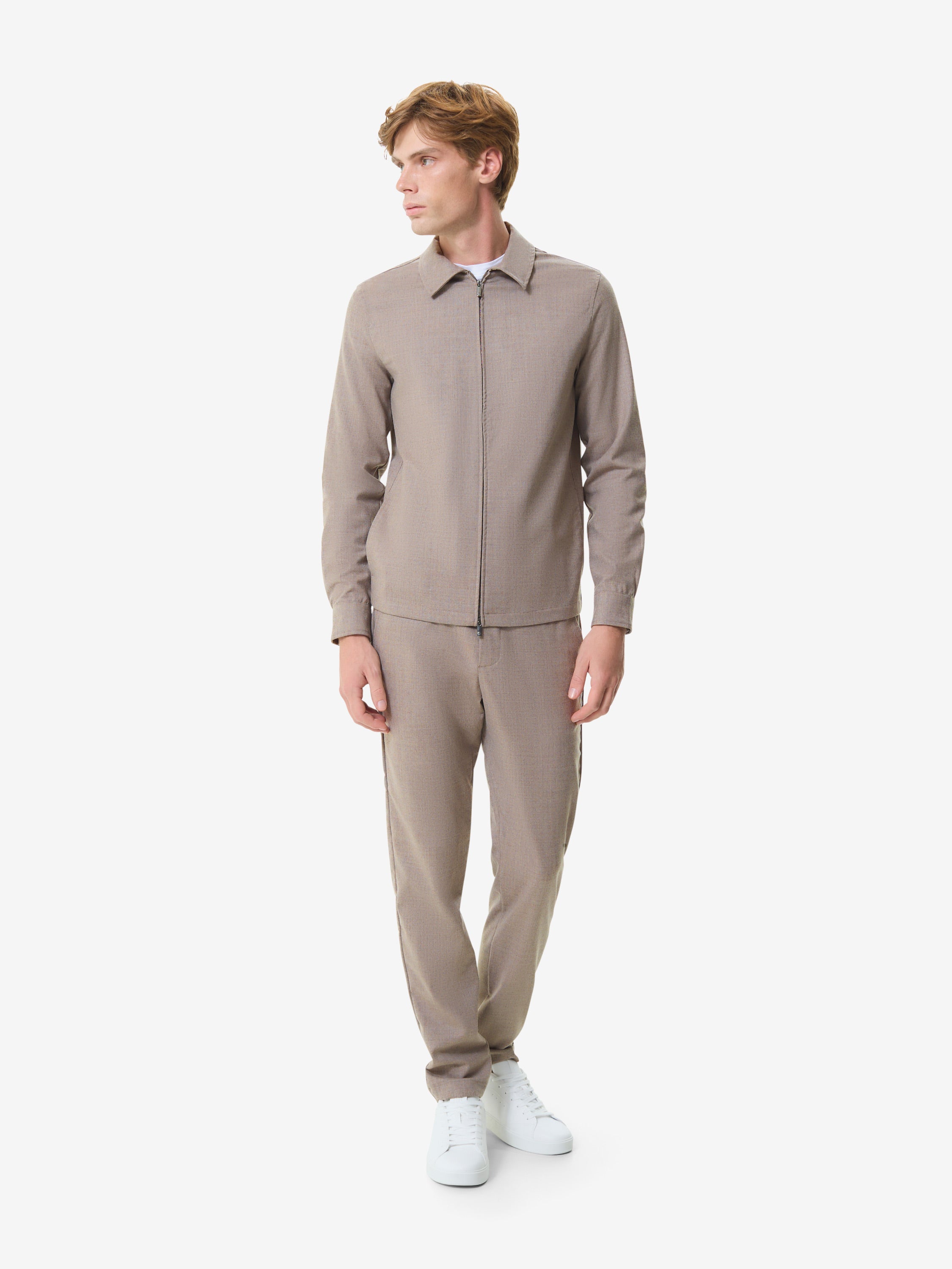 Flannel Stretch Overshirt | Light Beige