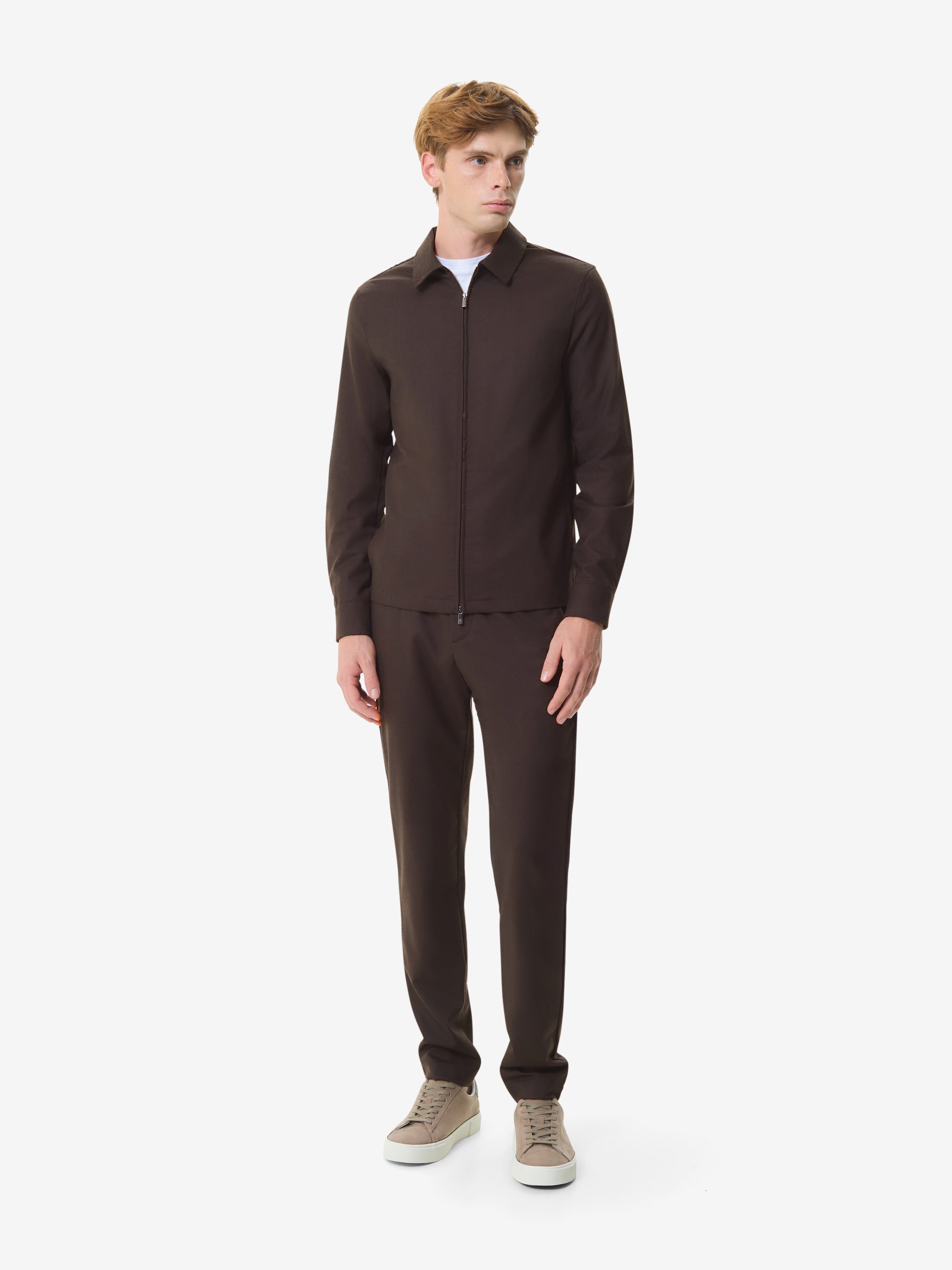 Pantalon fuselé en flanelle stretch | Marron foncé