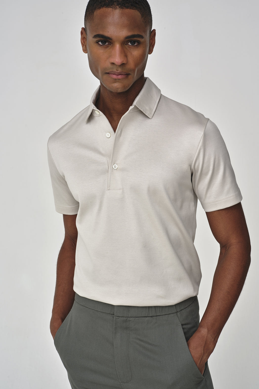 Supima Polo Schiller Collar S/S | Pearl Grey