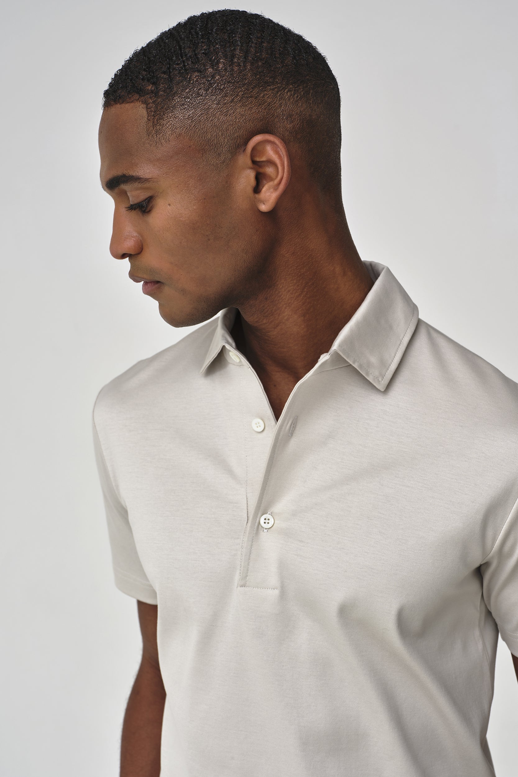 Supima Polo Schiller Collar S/S | Pearl Grey