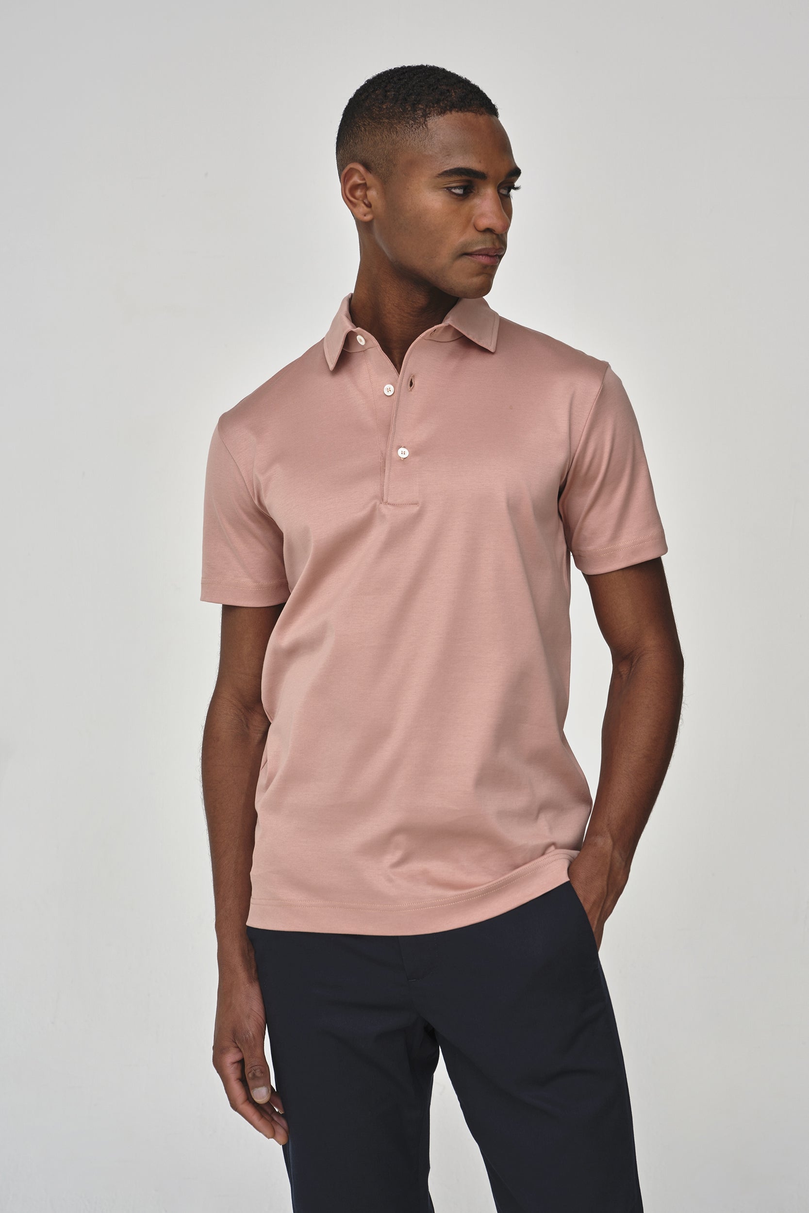 Supima Polo Schiller Collar S/S | Tea Rose