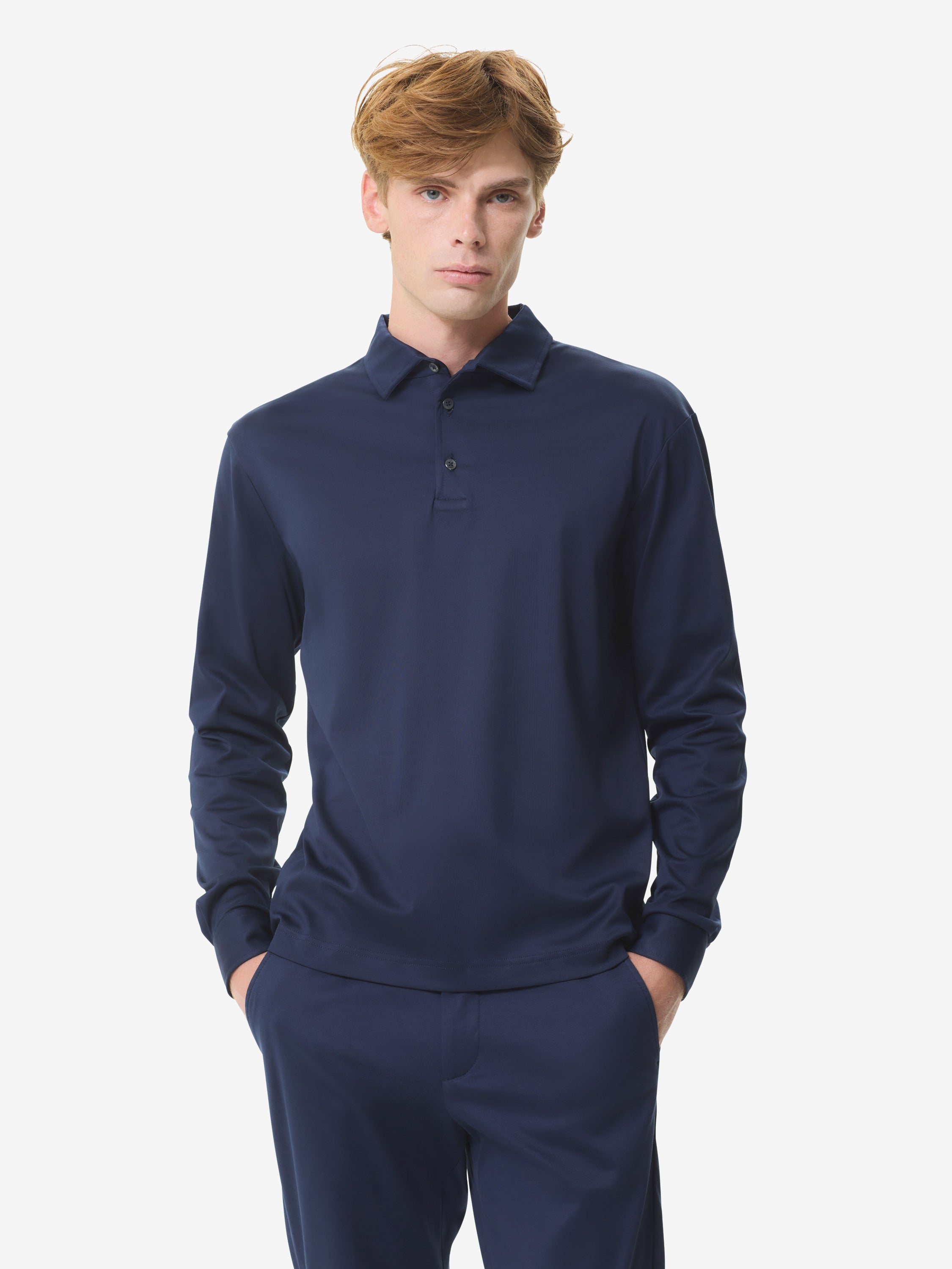 Supima Polo Schiller Collar L/S | Navy