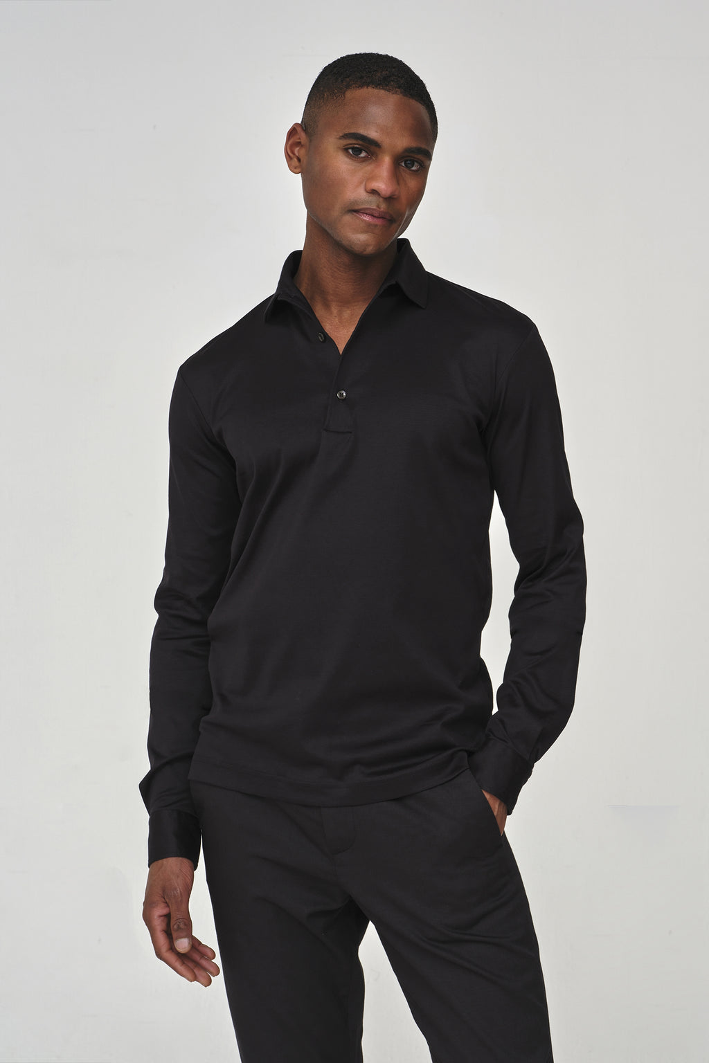 Supima Polo Schiller Collar L/S | Black