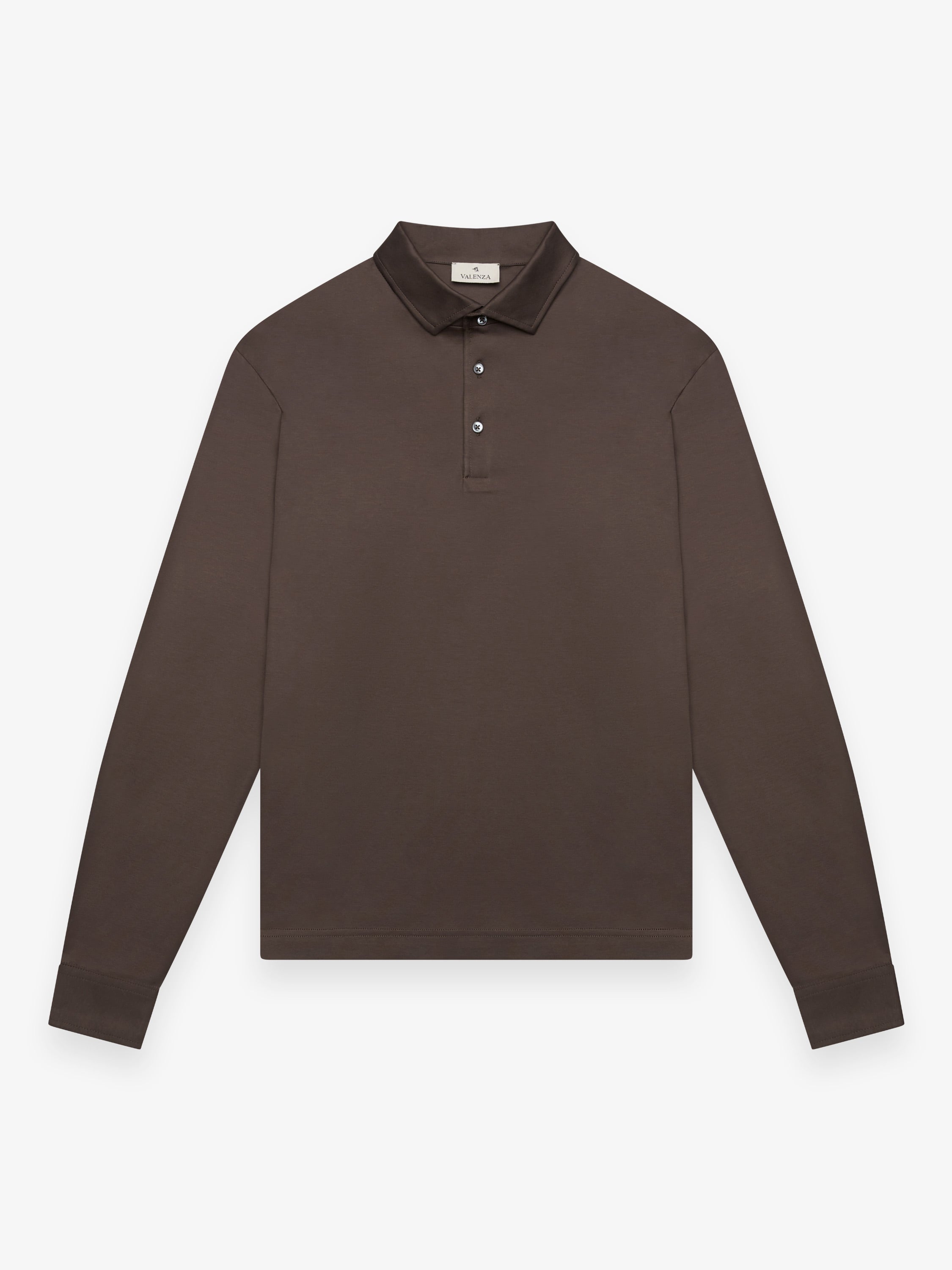 Supima Polo Schiller Kraag Lange Mouwen | Ebbenbruin