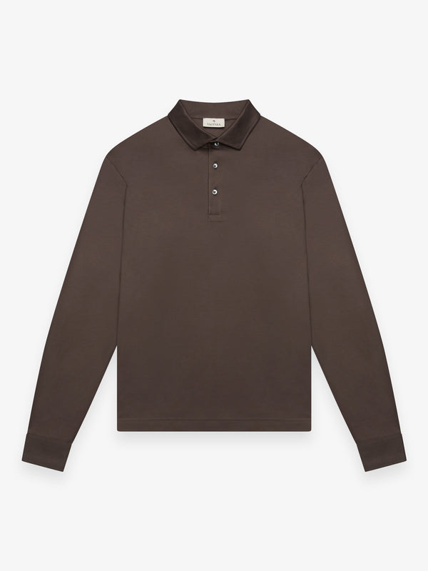Supima Polo Schiller Collar L/S | Ebony Brown