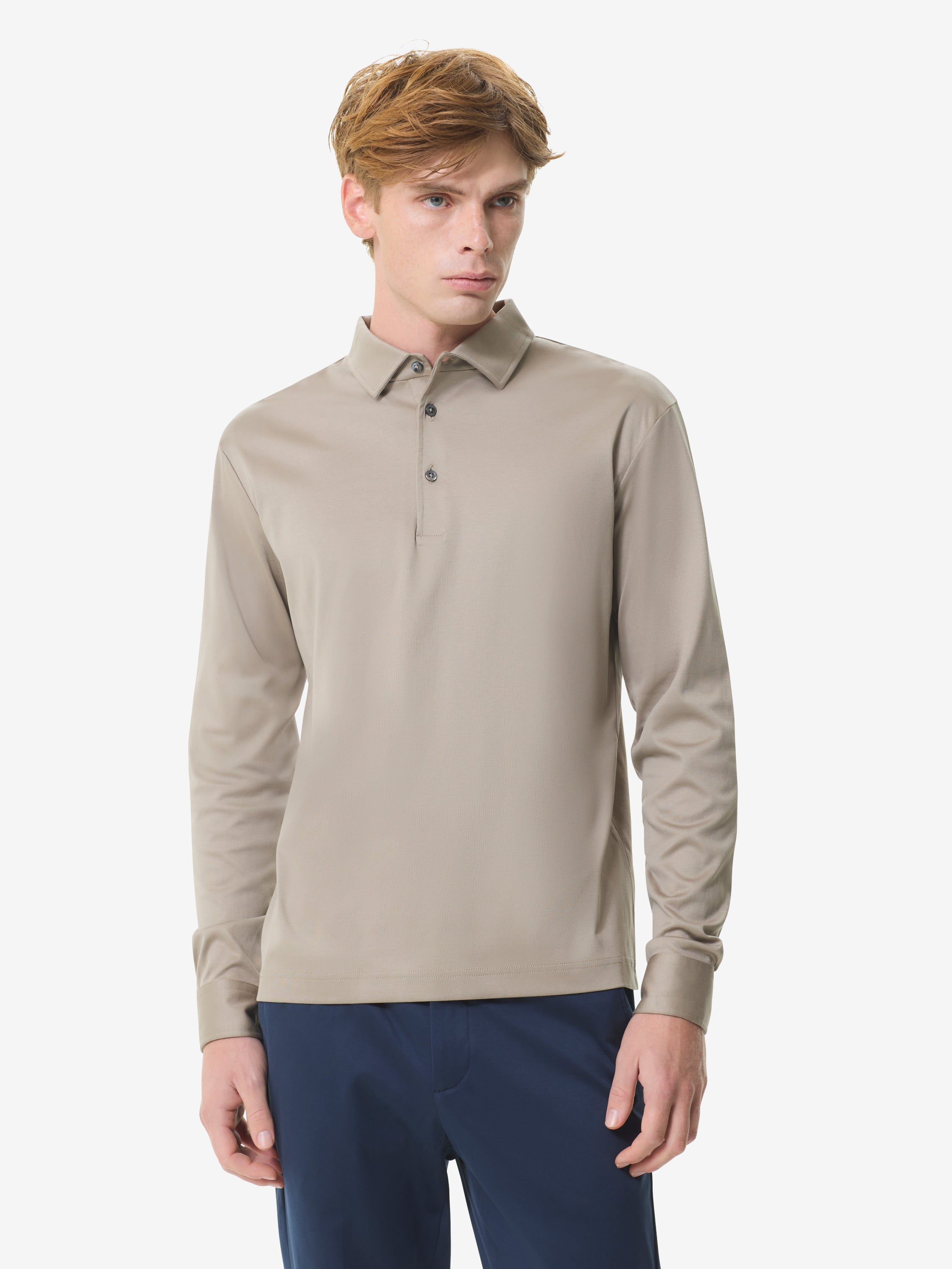 Supima Polo Schiller Collar L/S | Lead Grey