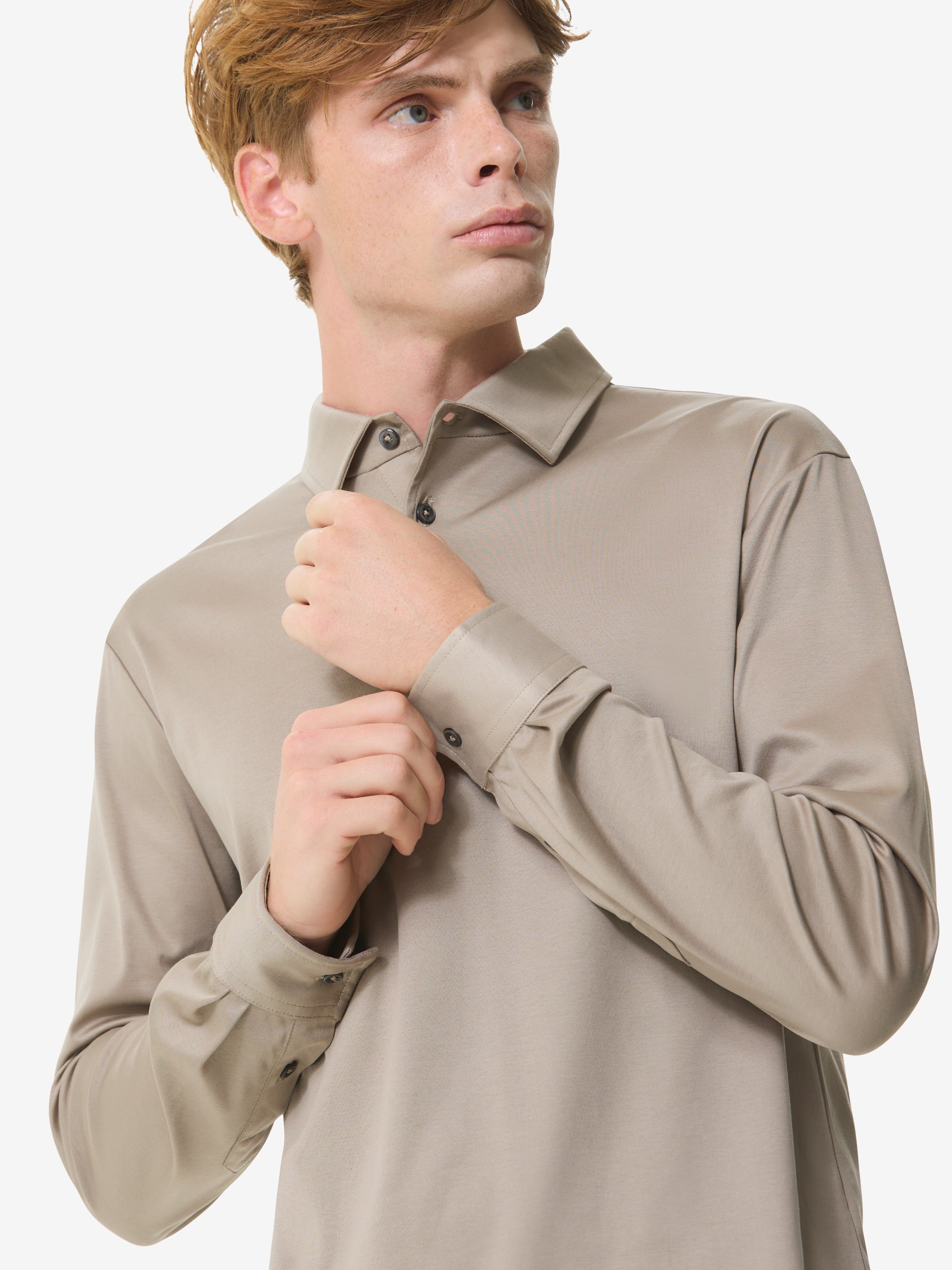 Supima Polo Schiller Collar L/S | Lead Grey