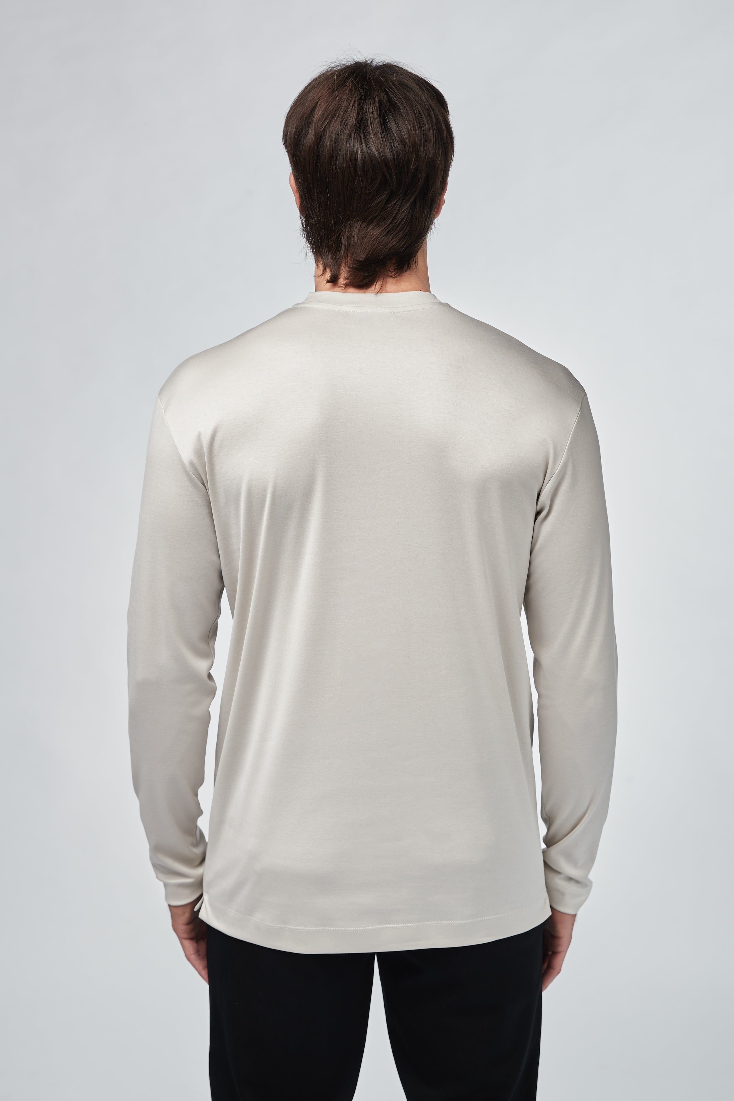 Interlock Supima T-Shirt Lange Mouwen | Parelgrijs