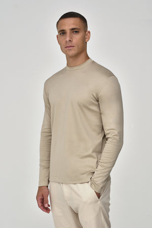 T-Shirt Interlock Supima Manche Longue | Beige