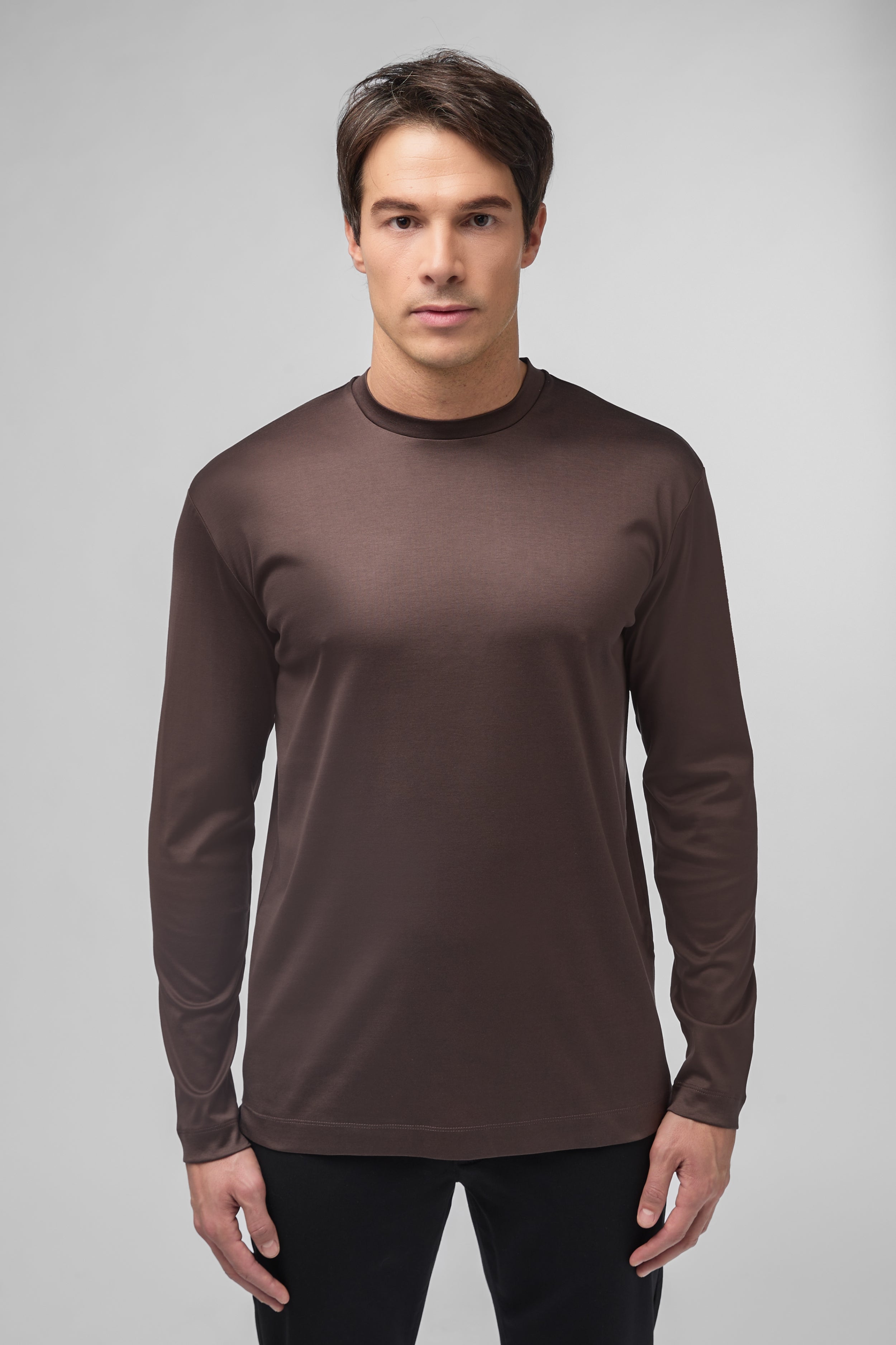 Interlock Supima T-Shirt Lange Mouwen | Ebbenbruin