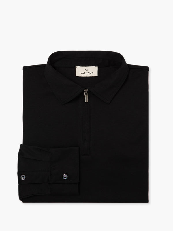 Supima Polo Zip Collar L/S | Black