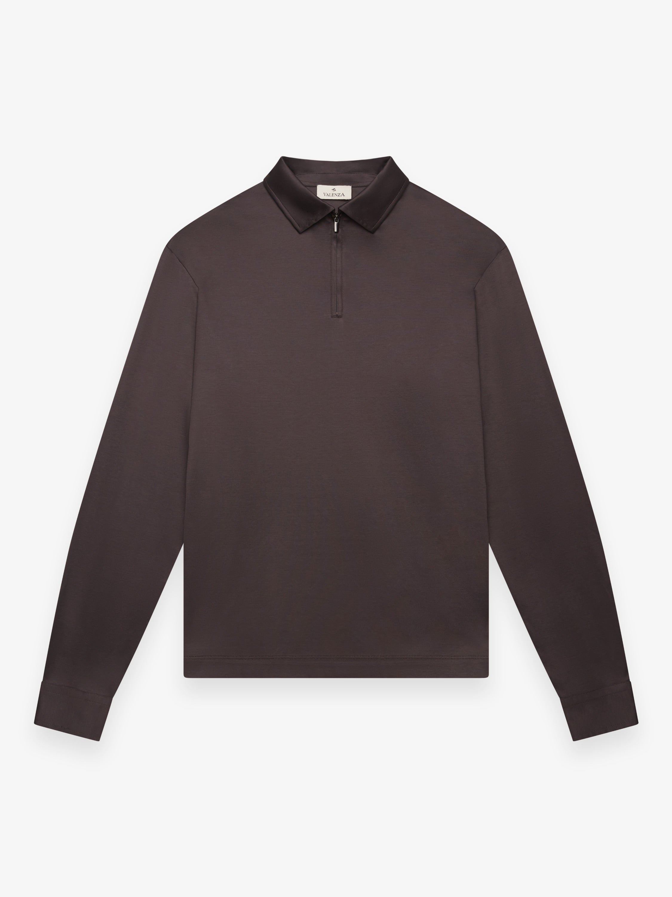 Supima Polo Zip Collar L/S | Ebony Brown
