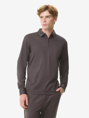 Supima Polo Zip Collar L/S | Asphalt