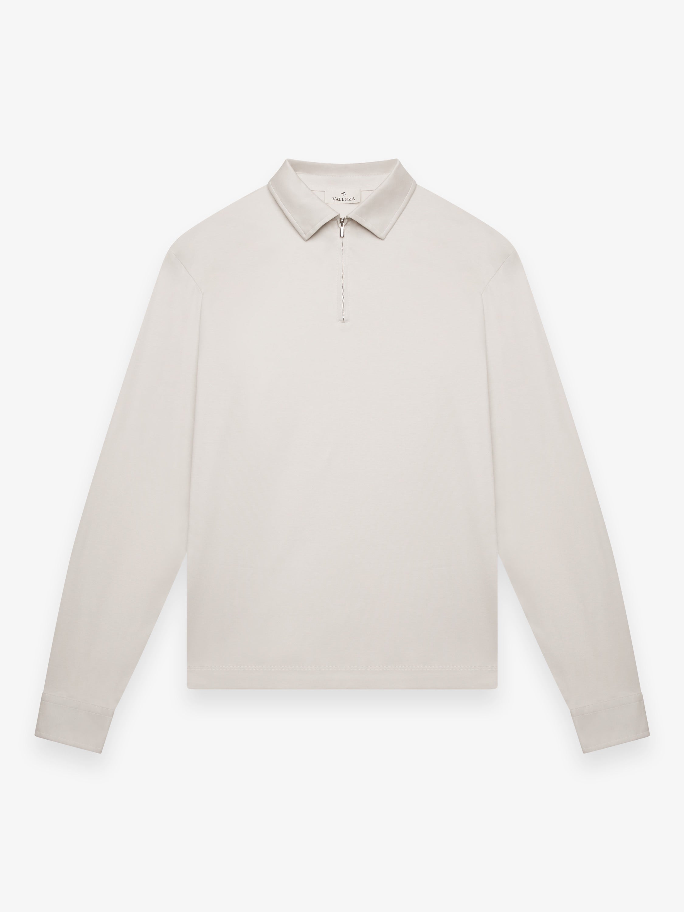 Supima Polo Zip Collar L/S | Pearl Grey