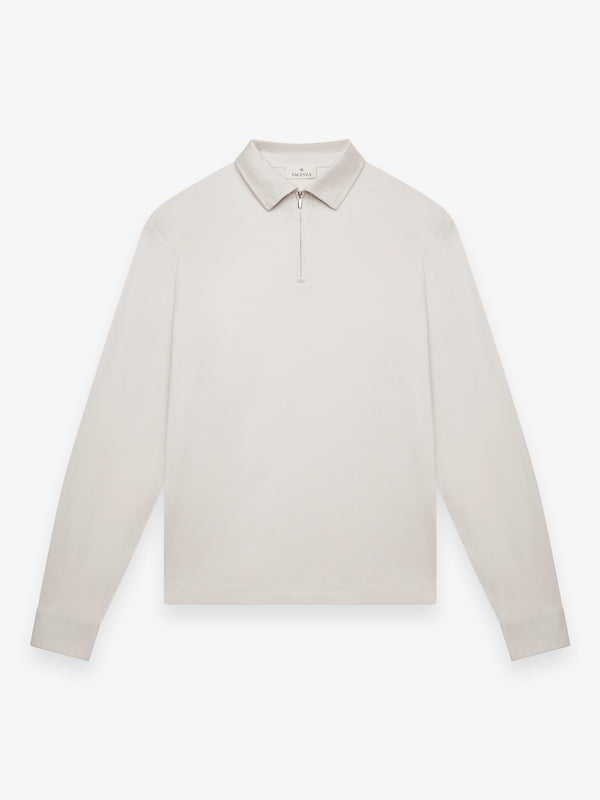 Supima Polo Zip Collar L/S | Pearl Grey