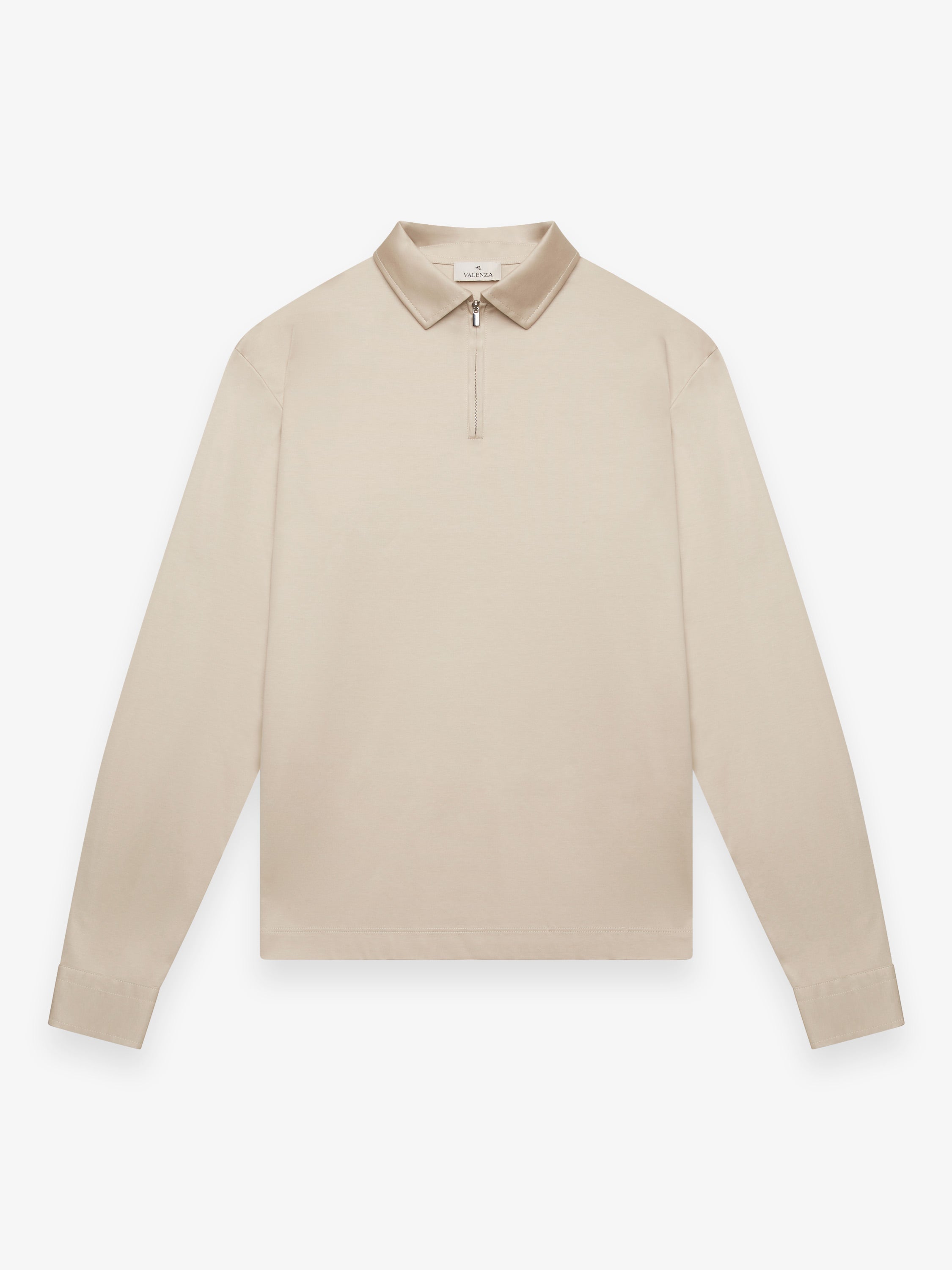 Supima Polo Zip Collar L/S | Beige