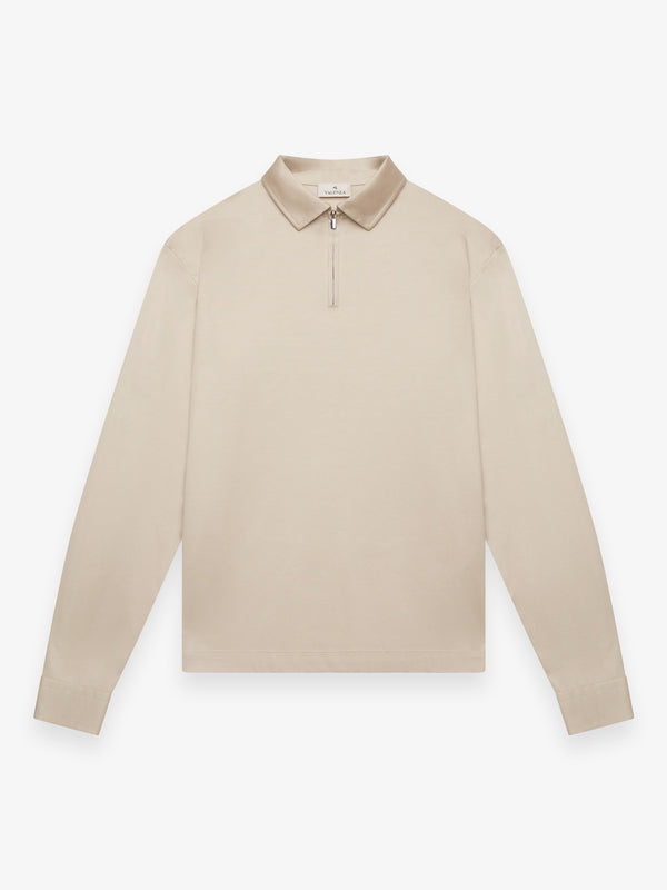 Supima Polo mit Reißverschluss Lange Ärmel | Beige