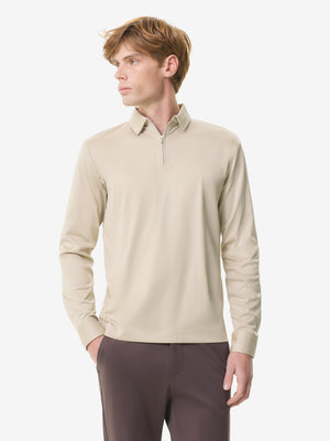 Supima Polo Zip Collar L/S | Beige