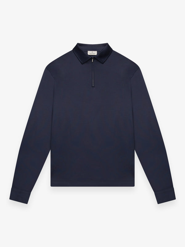 Polo Supima con Zip Maniche Lunghe | Blu Navy