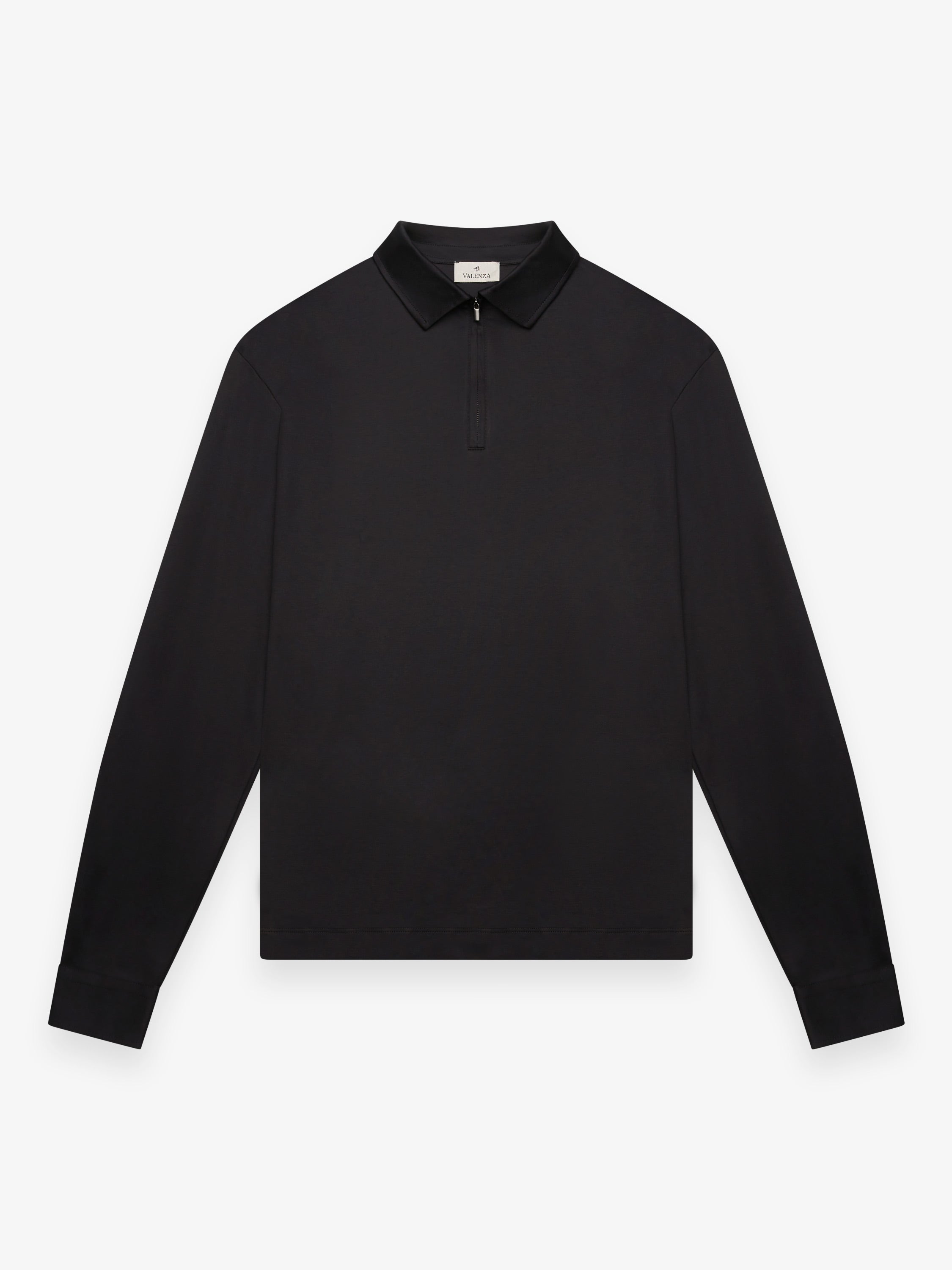 Supima Polo Zip Collar L/S | Black