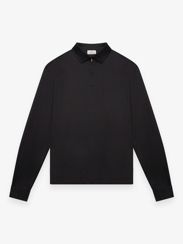 Supima Polo Zip Collar L/S | Black